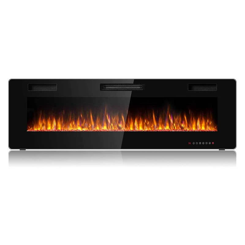 60" Ultra-Thin Electric Fireplace Insert, 1500W Recessed & Wall-mounted Fireplace Heater with 12 Flame Colors