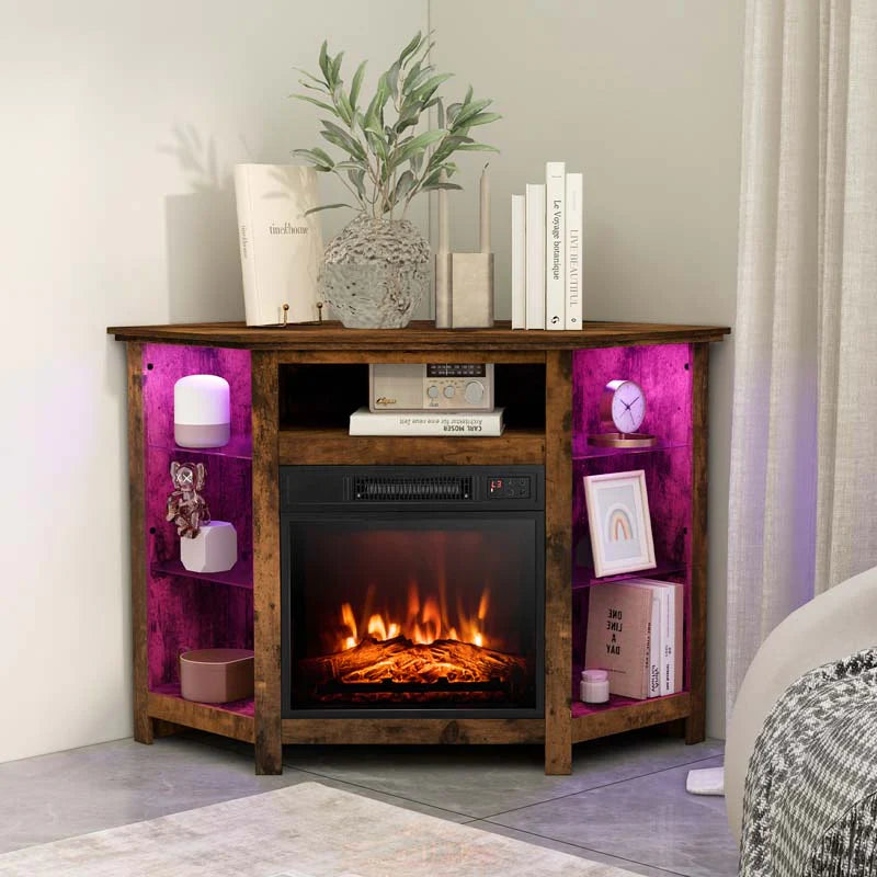 Modern Corner Fireplace TV Stand with LED Lights for TVs up to 50", Entertainment Center with Electric Fireplace & APP Control