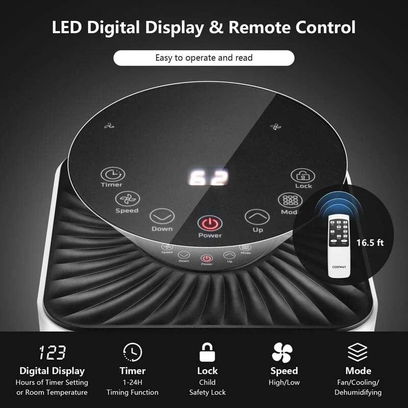 10000 BTU 3-in-1 Portable Air Conditioner Air Cooler Fan Dehumidifier with Remote Control, 24H Timer, Child Lock