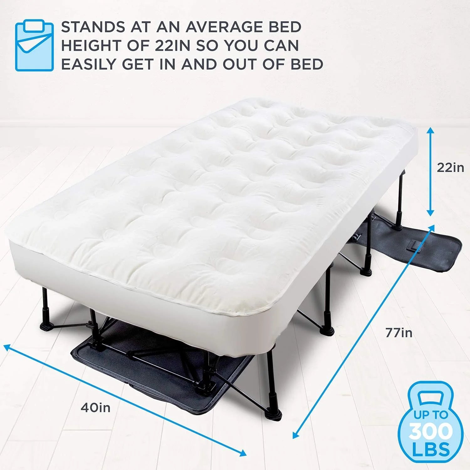 Ivation EZ-Bed (King) Air Mattress with Frame & Rolling Case, Self Inflatable, Blow Up Bed Auto Shut-Off, Comfortable Surface AirBed, Best for Guest, Travel, Vacation, Camping