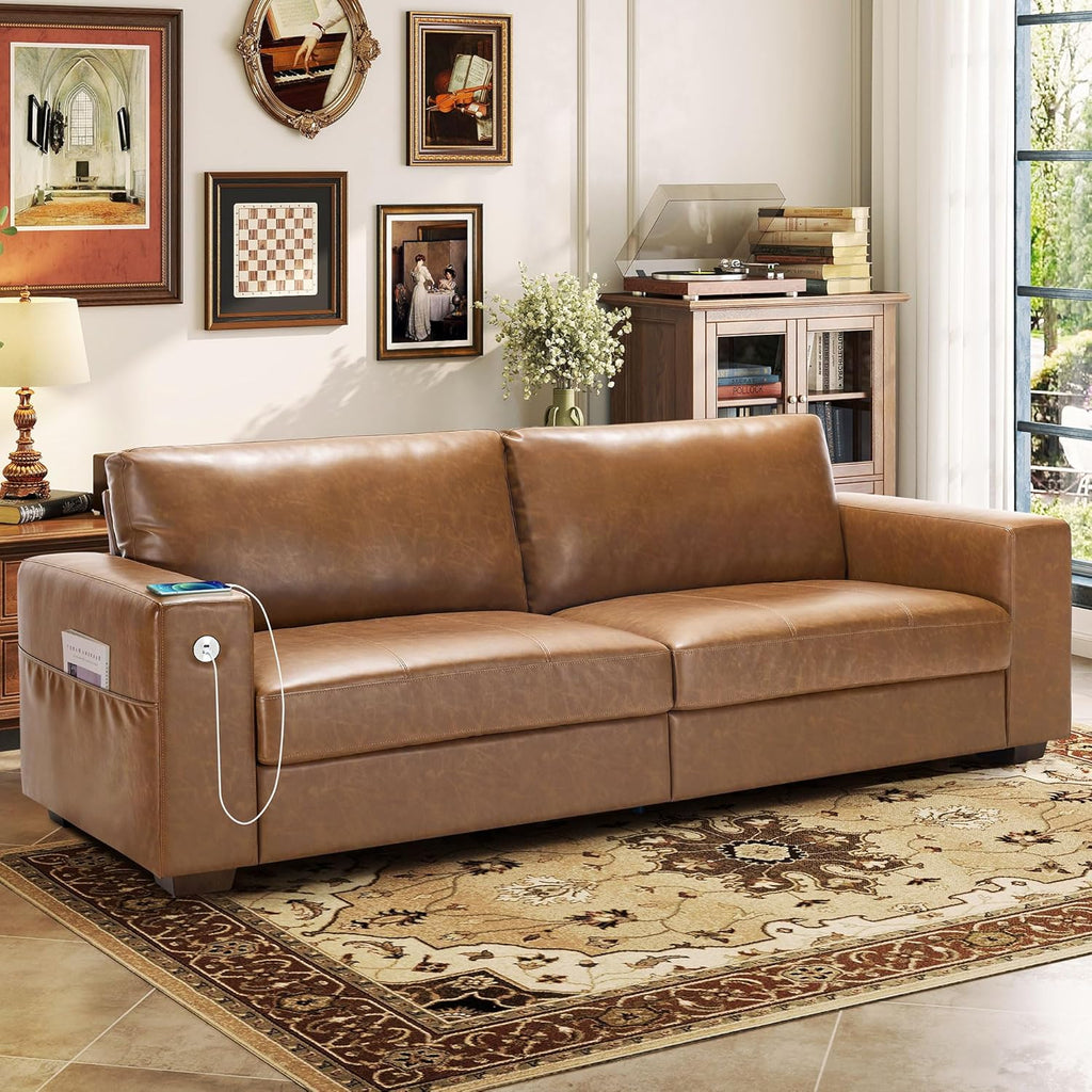 Hanherry 89" Sofa for Living Room, Modern Comfy Sofa with Medium Firm Seat Cushion, Removable Cover,Wide Armrest,USB/Type-C Port,Chenille Fabric Couches for Small Space,Apartment