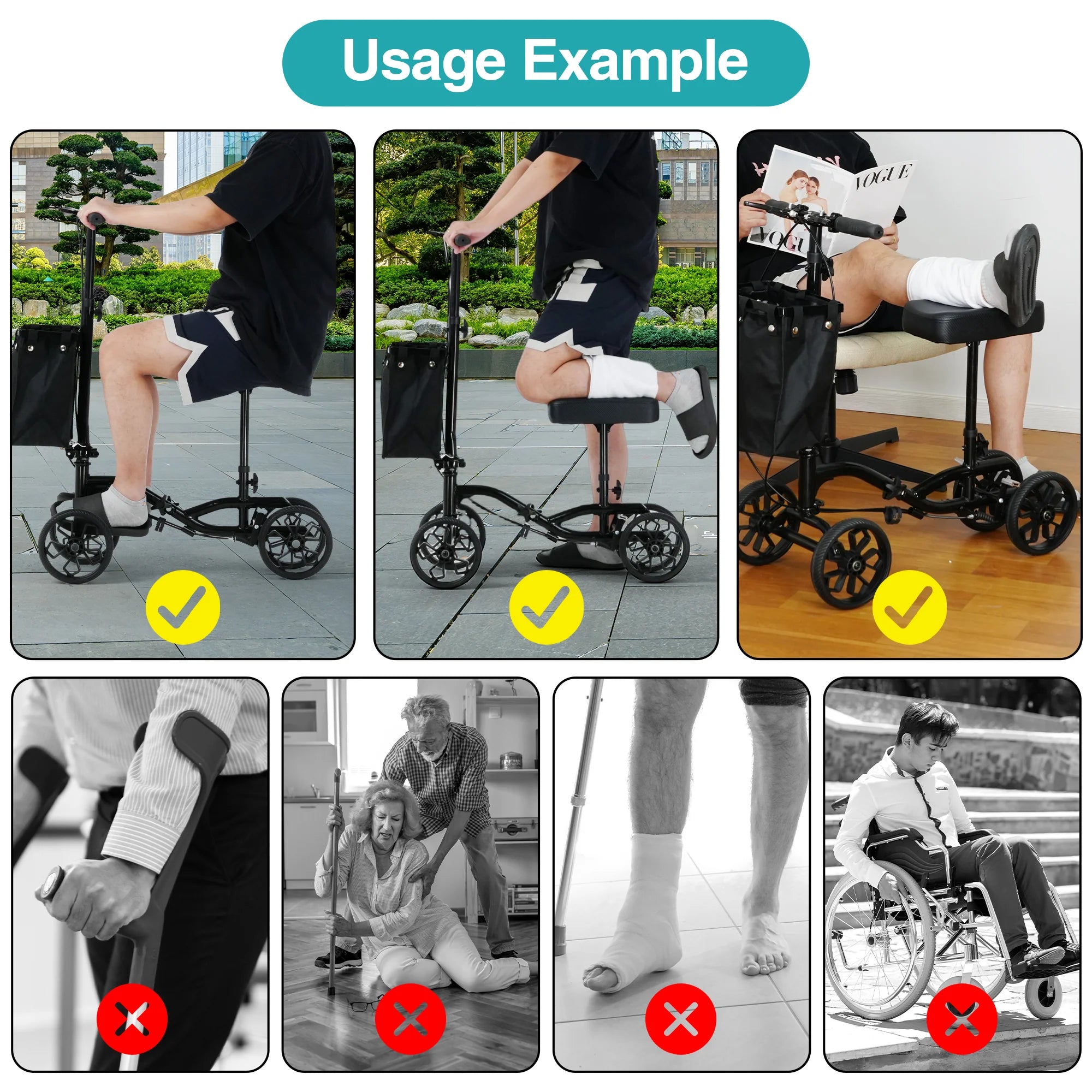 Knee Walker Scooter with 10" Rubber Tires