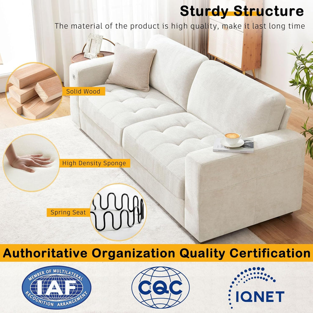 Hanherry 89" Sofa for Living Room, Modern Comfy Sofa with Medium Firm Seat Cushion, Removable Cover,Wide Armrest,USB/Type-C Port,Chenille Fabric Couches for Small Space,Apartment