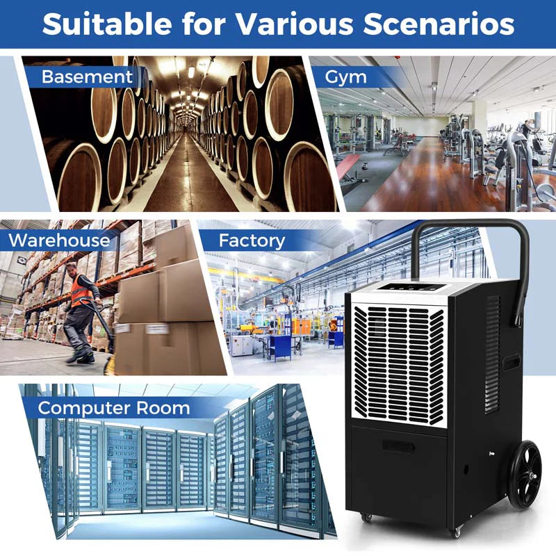 140 Pints Portable Crawl Space Dehumidifier w/Pump & Drain Hose, Industrial Commercial Dehumidifier for Basement Warehouse