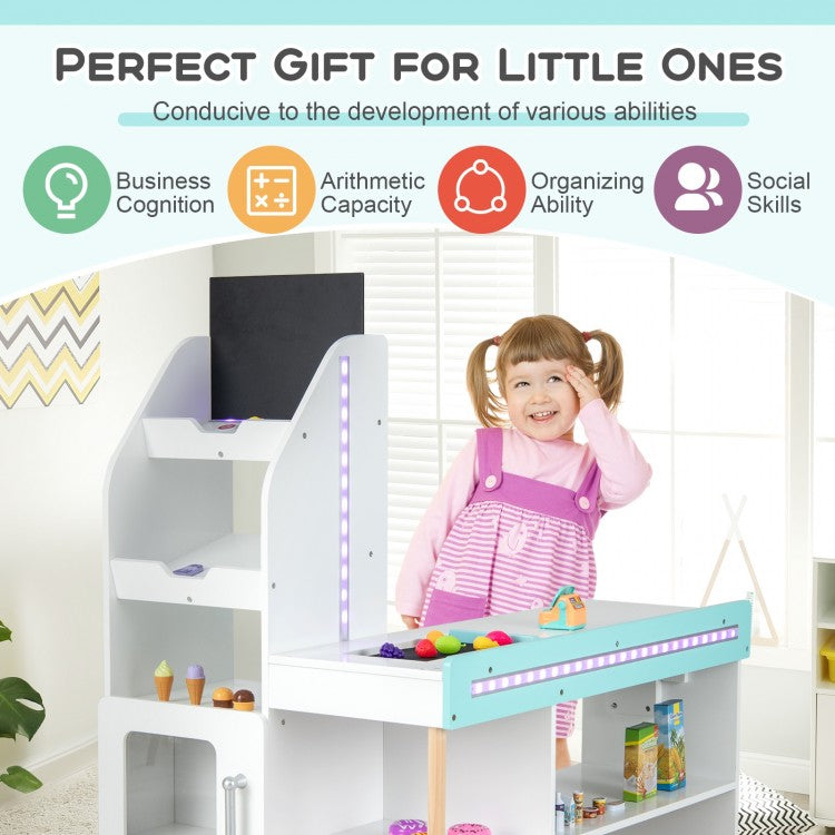 Wooden Kids Supermarket Playset with Cash Register and Shopping Cart