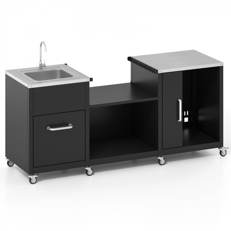 Outdoor Grill Table with Sink and Drainage Heavy Duty Metal Grill Cart