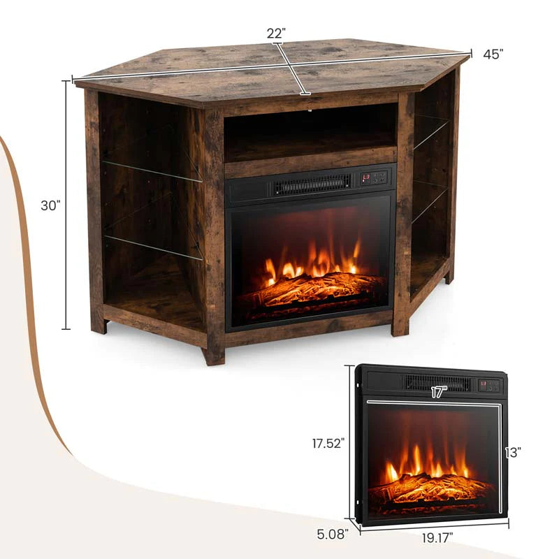 Modern Corner Fireplace TV Stand with LED Lights for TVs up to 50", Entertainment Center with Electric Fireplace & APP Control