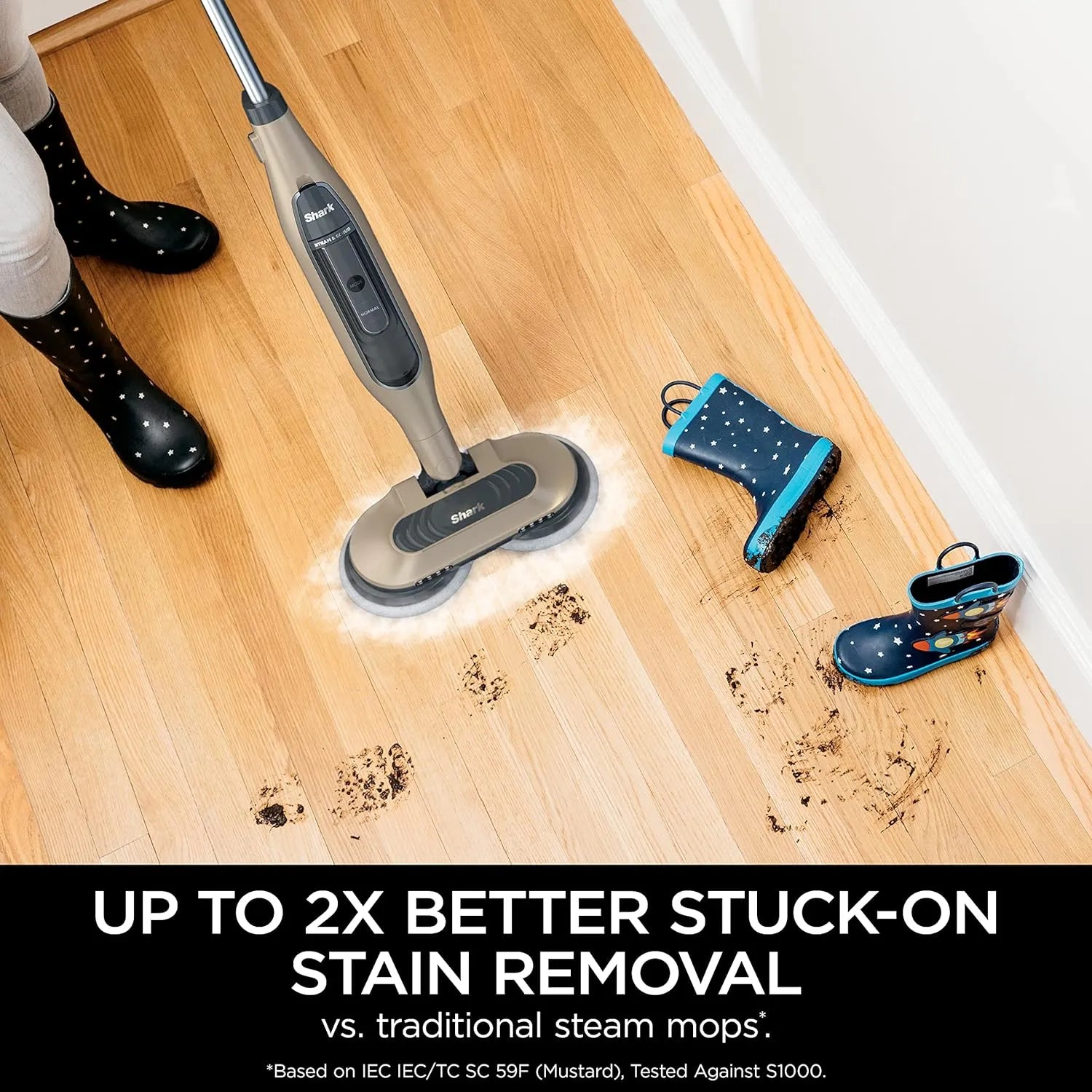 Shark Steam & Scrub Mop, Gold – 3 Steam Modes, LED Headlights, 4 Washable Pads, For Sealed Hard Floors