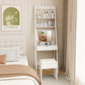Vanity Desk Set with Flip Top Mirror, Hidden Storage Compartments and Cushioned Stool