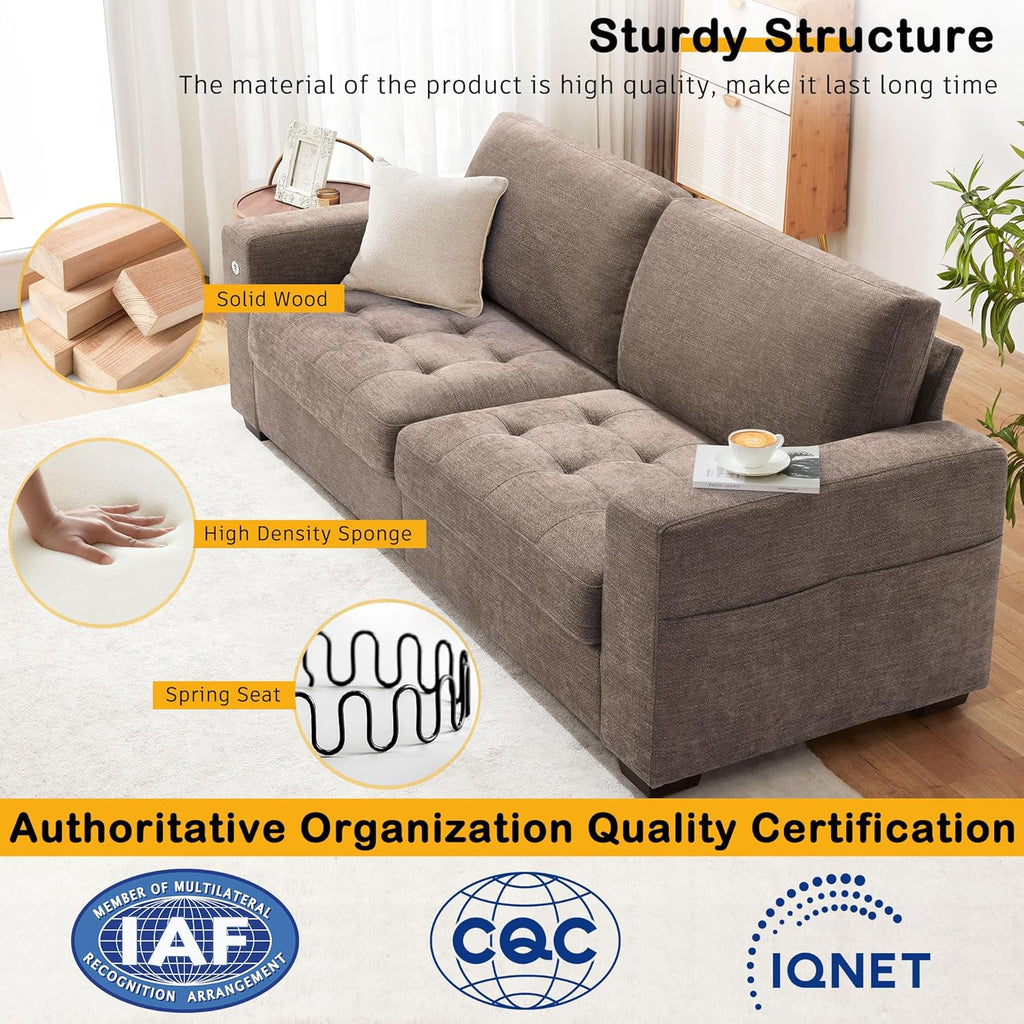 Hanherry 89" Sofa for Living Room, Modern Comfy Sofa with Medium Firm Seat Cushion, Removable Cover,Wide Armrest,USB/Type-C Port,Chenille Fabric Couches for Small Space,Apartment