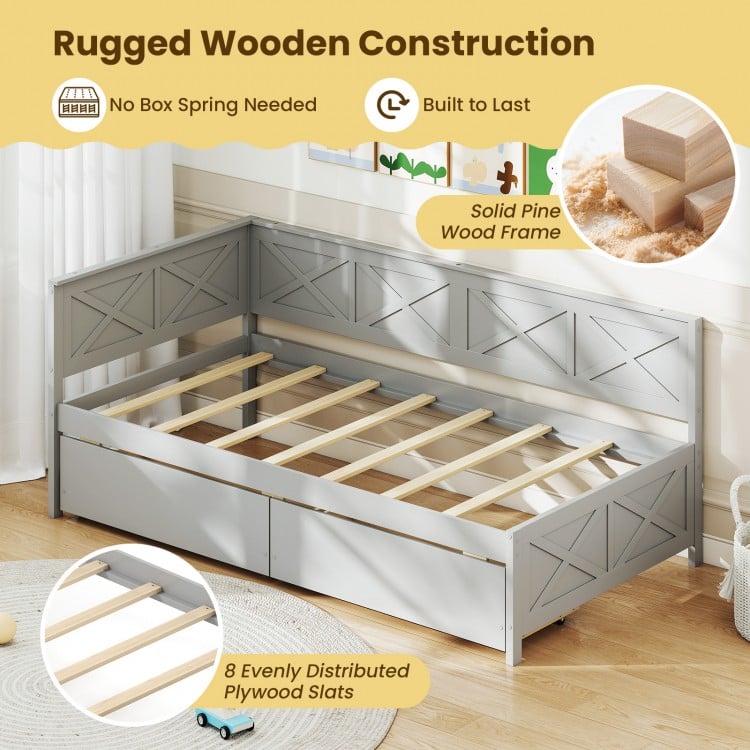 Twin Size Daybed with 2 Storage Drawers No Box Spring Needed