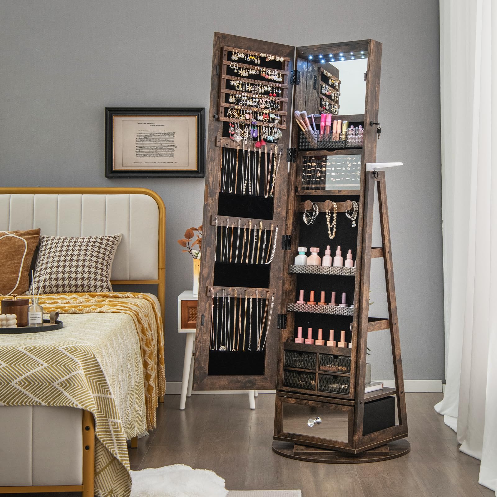 Giantex 360�� Swivel Jewelry Cabinet w/Full-Length Mirror