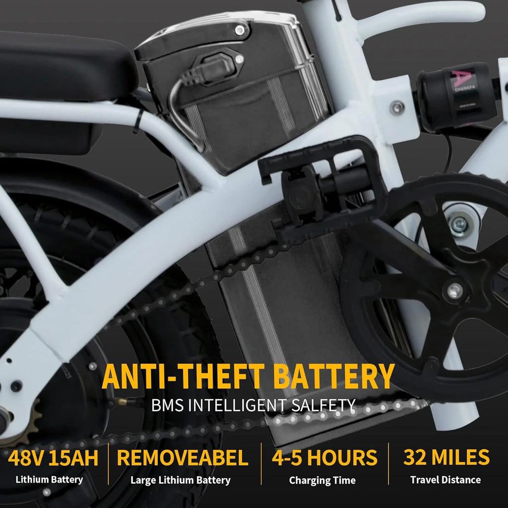 Ebikes for Adults, 400W Motor 22MPH Max Speed, 14�� Tire, 48V 15AH Removable Battery for Electric Bike, Multi-Shock Absorption, City Commuter, Foldable Adult Electric Bicycles