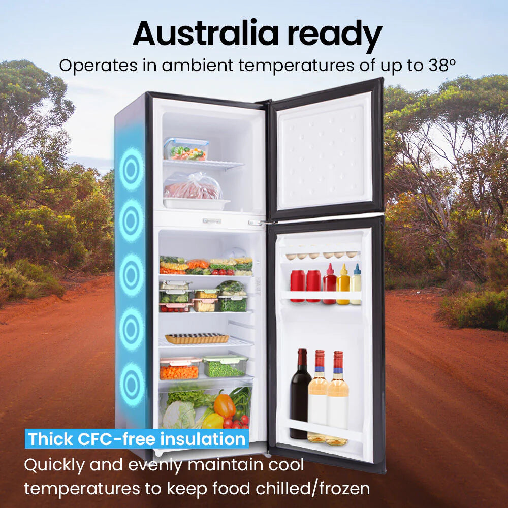 GECKO 142L Upright Portable Fridge / Freezer, 12V/24V/240V for Motorhome and Caravan, Black